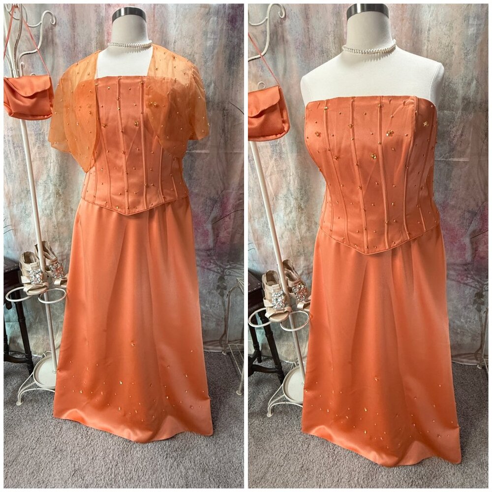 📌Richly Beaded Strapless Prom - Ball Gown w/ Jacket & Purse Size 28